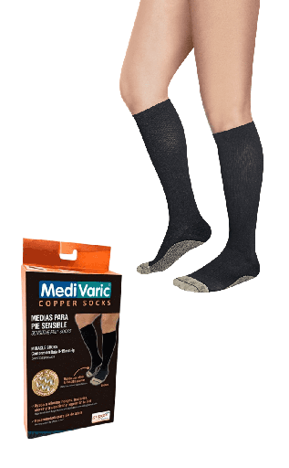Calcetín hilado de cobre pie sensible Compresión 18 - 23 mmHg / Colores Negro, Azul y Café